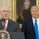Rex Tillerson delivers remarks after being sworn in as 69th secretary of state as President Donald Trump looks on beneath a painting of populist President Andrew Jackson in the Oval Office of the White House on February 1, 2017 in Washington, DC. Tillerson was confirmed by the Senate earlier in the day in a 56-43 vote.